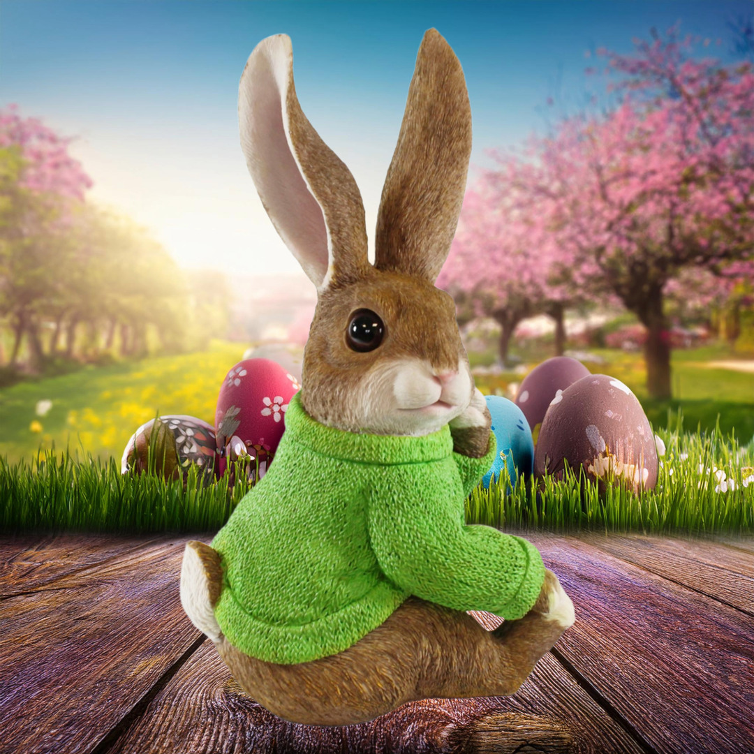 Dekohasen mit Pullover Osterhase Deko Tierfigur Deko Hasen für den Garten Grün