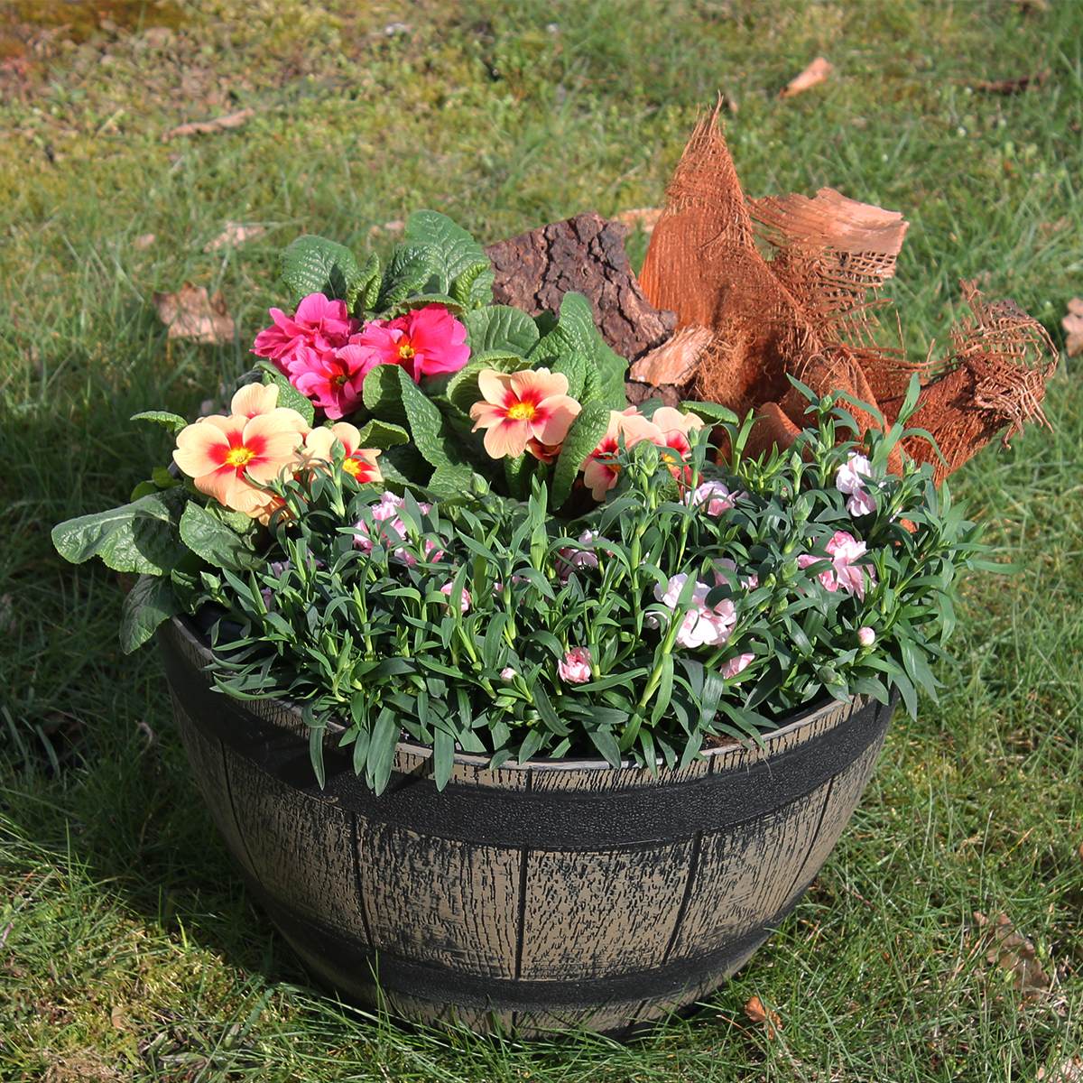 Pflanzkbel Pflanztopf rund 40 cm Weinfass-Optik Blumenkbel  wetterbestndig | eBay.de